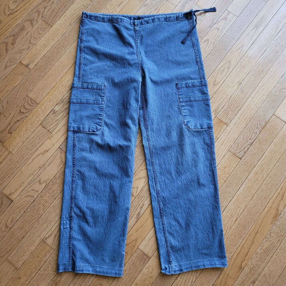 Denim Scrub Pant Cargo Skateboard Pant Cotton Drawstring Baggy XS